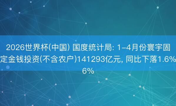 2026世界杯(中国) 国度统计局: 1-4月份寰宇固定金钱投资(不含农户)141293亿元， 同比下落1.6%