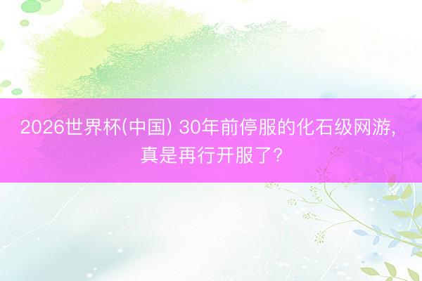 2026世界杯(中国) 30年前停服的化石级网游, 真是再行开服了?