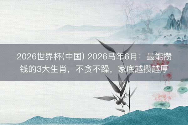 2026世界杯(中国) 2026马年6月：最能攒钱的3大生肖，不贪不躁，家底越攒越厚