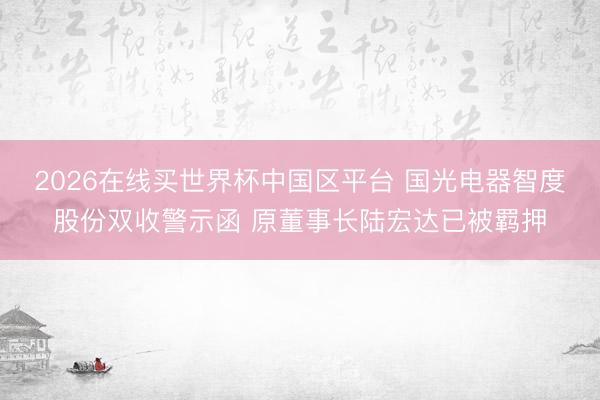 2026在线买世界杯中国区平台 国光电器智度股份双收警示函 原董事长陆宏达已被羁押