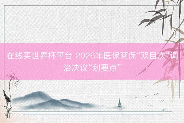 在线买世界杯平台 2026年医保商保“双目次”调治决议“划要点”