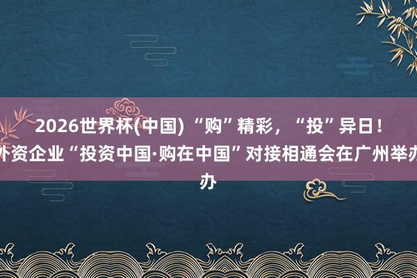 2026世界杯(中国) “购”精彩，“投”异日！外资企业“投资中国·购在中国”对接相通会在广州举办